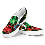 Japanese Oni Demon With Snake Print White Slip On Shoes