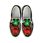 Japanese Oni Demon With Snake Print White Slip On Shoes
