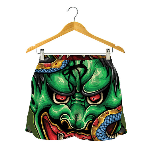 Japanese Oni Demon With Snake Print Women's Shorts