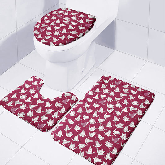Japanese Origami Crane Pattern Print 3 Piece Bath Mat Set