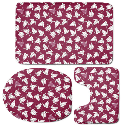 Japanese Origami Crane Pattern Print 3 Piece Bath Mat Set