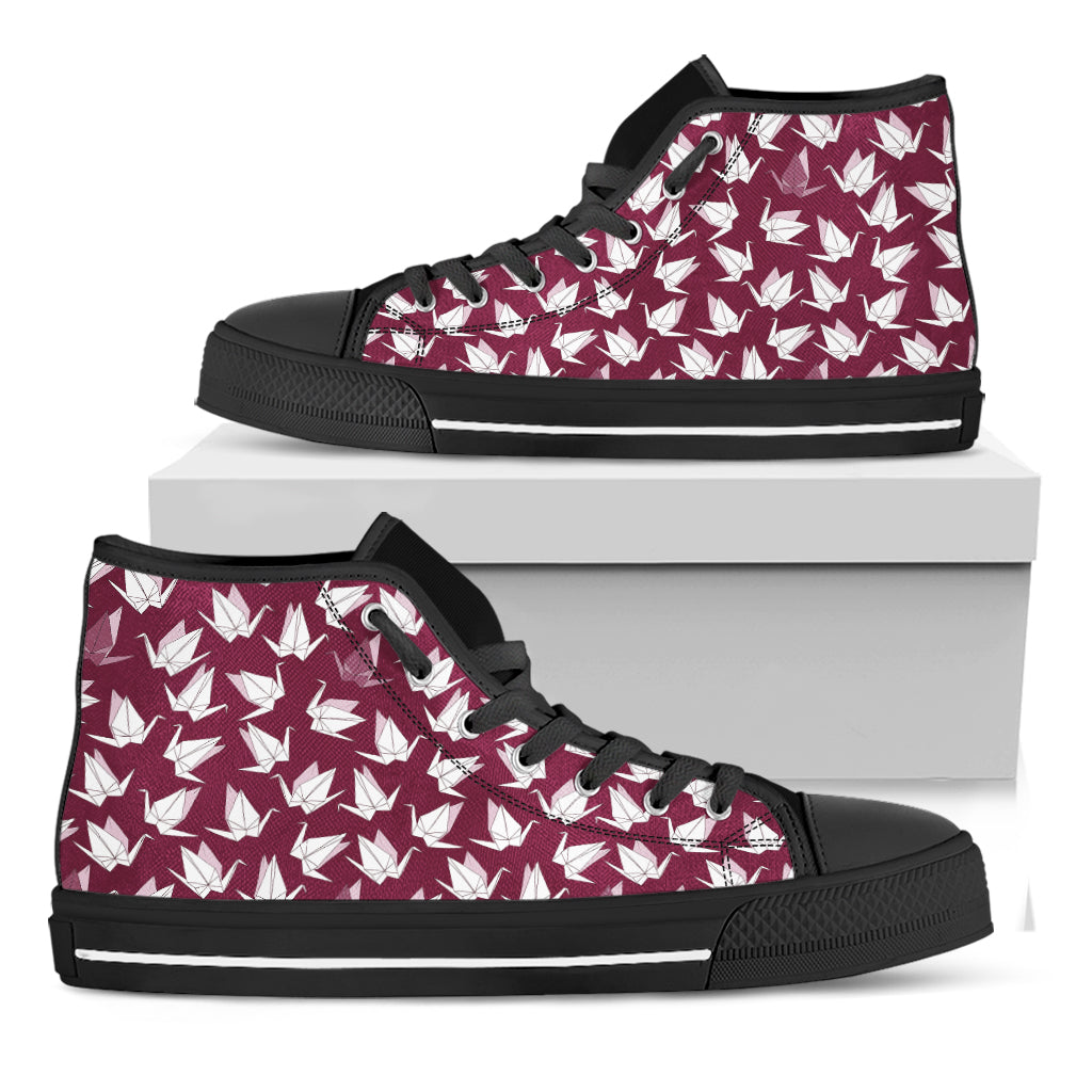 Japanese Origami Crane Pattern Print Black High Top Shoes