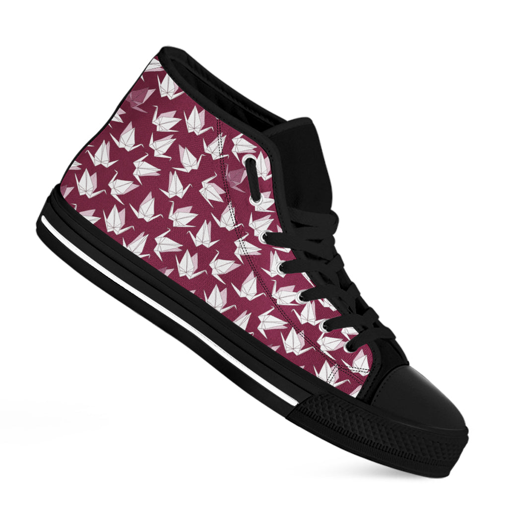 Japanese Origami Crane Pattern Print Black High Top Shoes