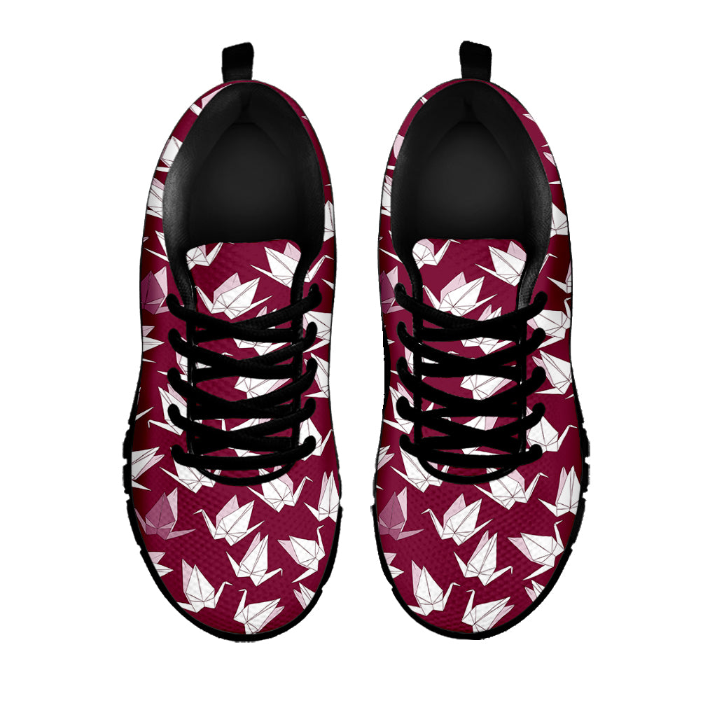 Japanese Origami Crane Pattern Print Black Sneakers