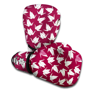 Japanese Origami Crane Pattern Print Boxing Gloves