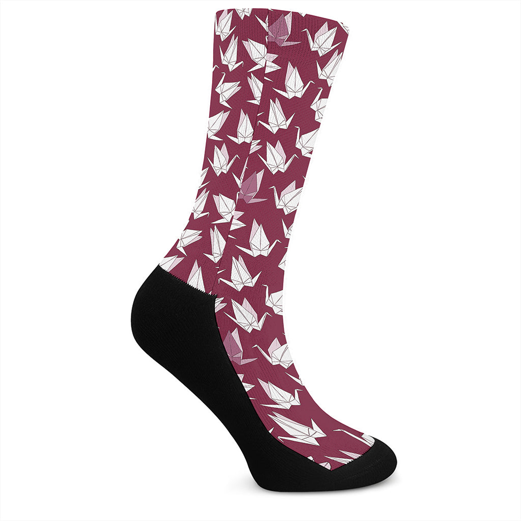 Japanese Origami Crane Pattern Print Crew Socks