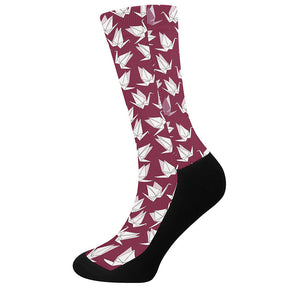 Japanese Origami Crane Pattern Print Crew Socks