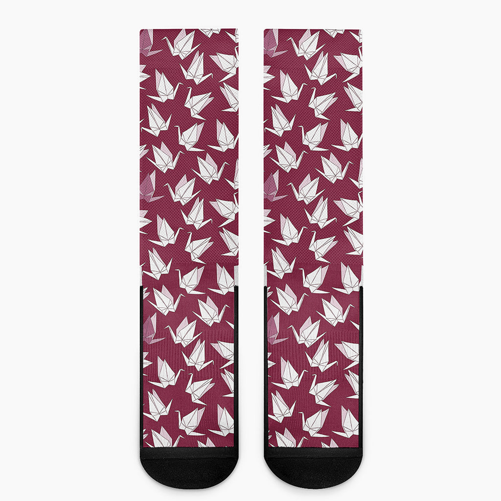 Japanese Origami Crane Pattern Print Crew Socks