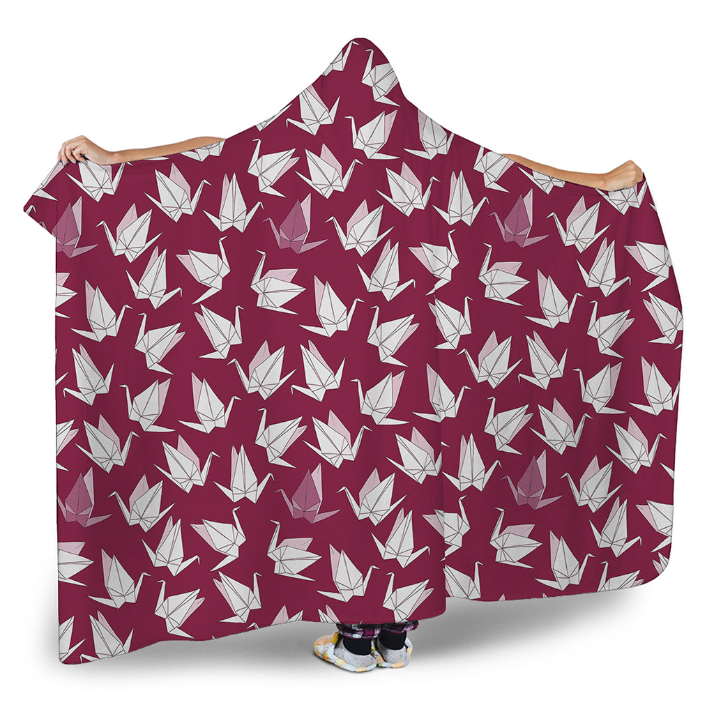 Japanese Origami Crane Pattern Print Hooded Blanket