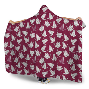 Japanese Origami Crane Pattern Print Hooded Blanket