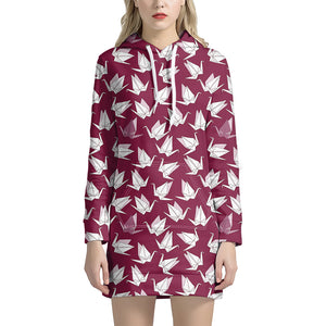 Japanese Origami Crane Pattern Print Hoodie Dress