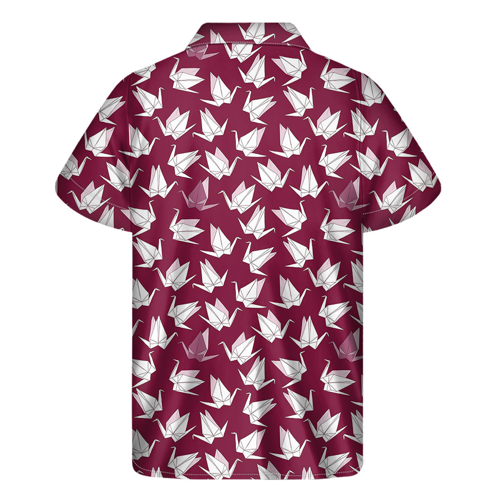 Japanese Origami Crane Pattern Print Men's Short Sleeve Shirt