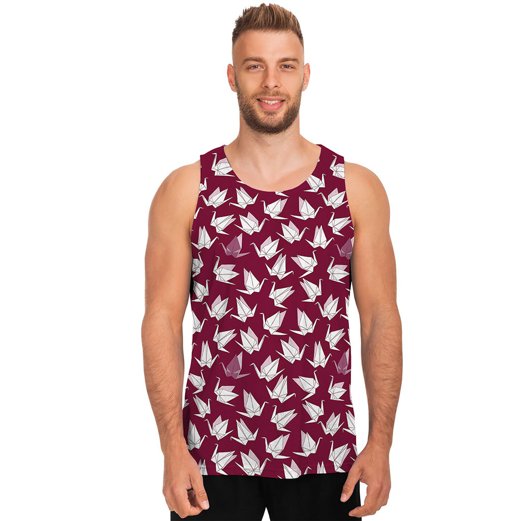 Japanese Origami Crane Pattern Print Men's Tank Top