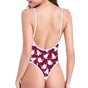 Japanese Origami Crane Pattern Print One Piece High Cut Swimsuit