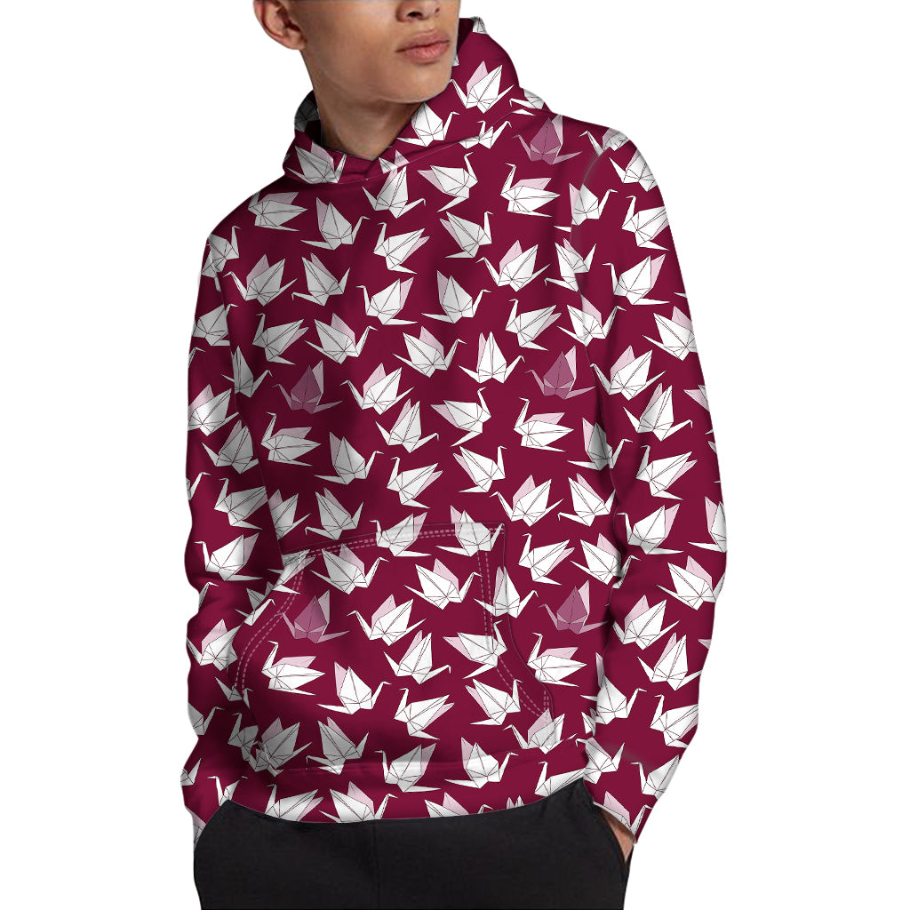 Japanese Origami Crane Pattern Print Pullover Hoodie