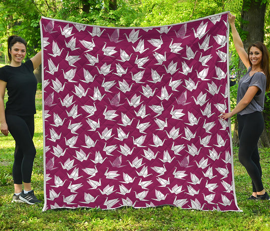 Japanese Origami Crane Pattern Print Quilt