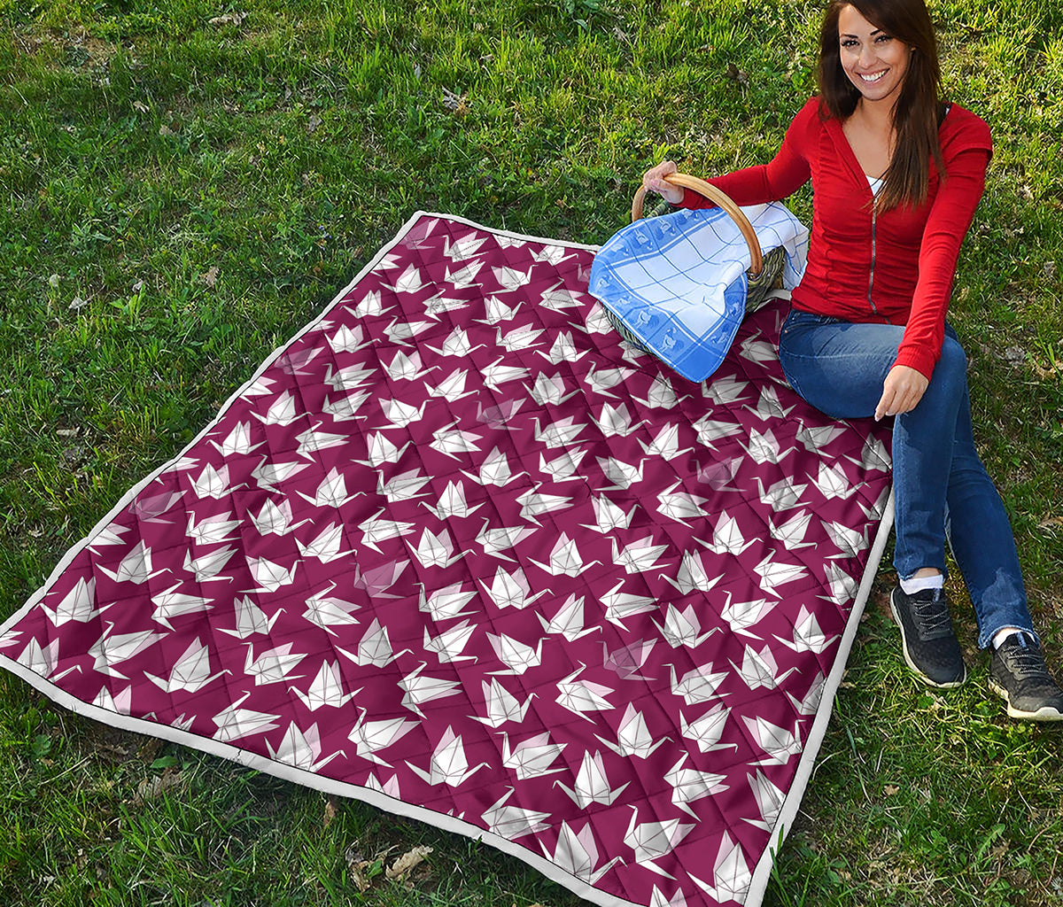 Japanese Origami Crane Pattern Print Quilt
