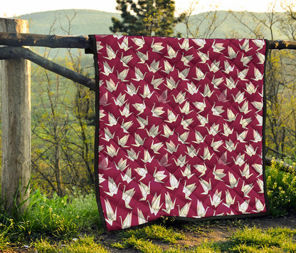Japanese Origami Crane Pattern Print Quilt