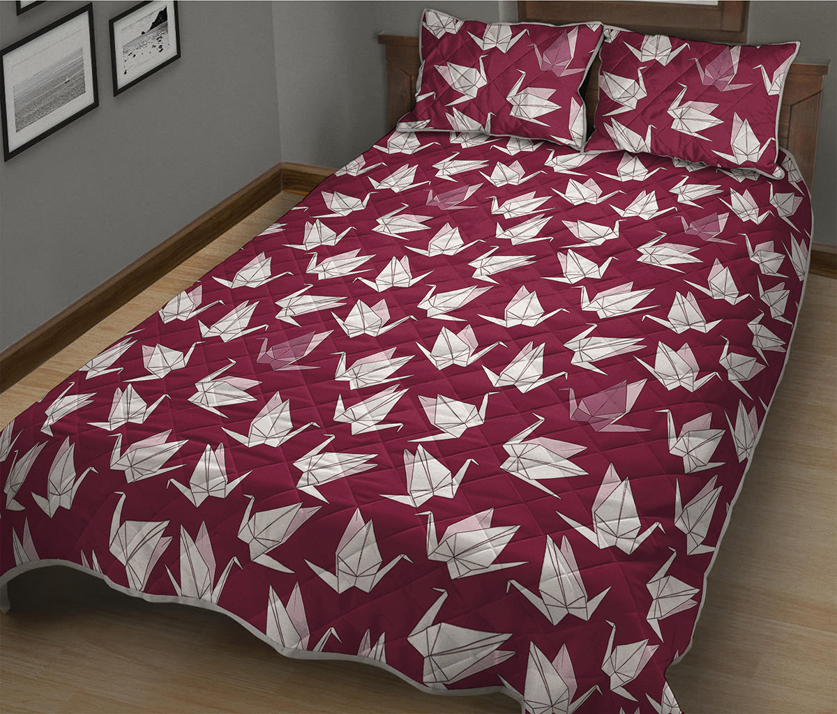 Japanese Origami Crane Pattern Print Quilt Bed Set