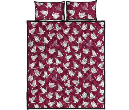 Japanese Origami Crane Pattern Print Quilt Bed Set