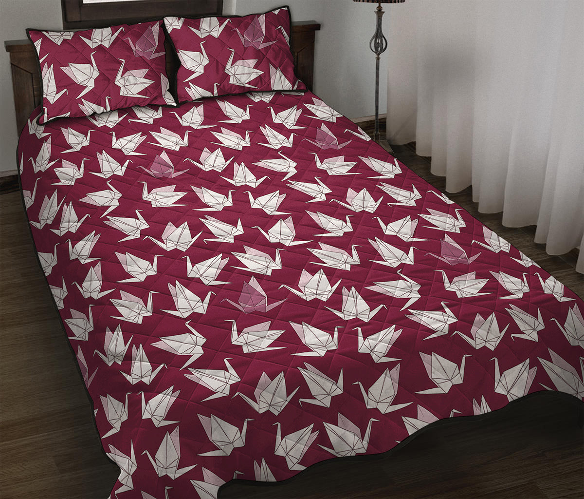 Japanese Origami Crane Pattern Print Quilt Bed Set