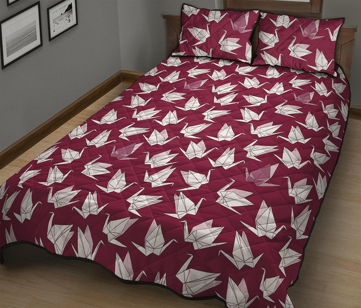 Japanese Origami Crane Pattern Print Quilt Bed Set