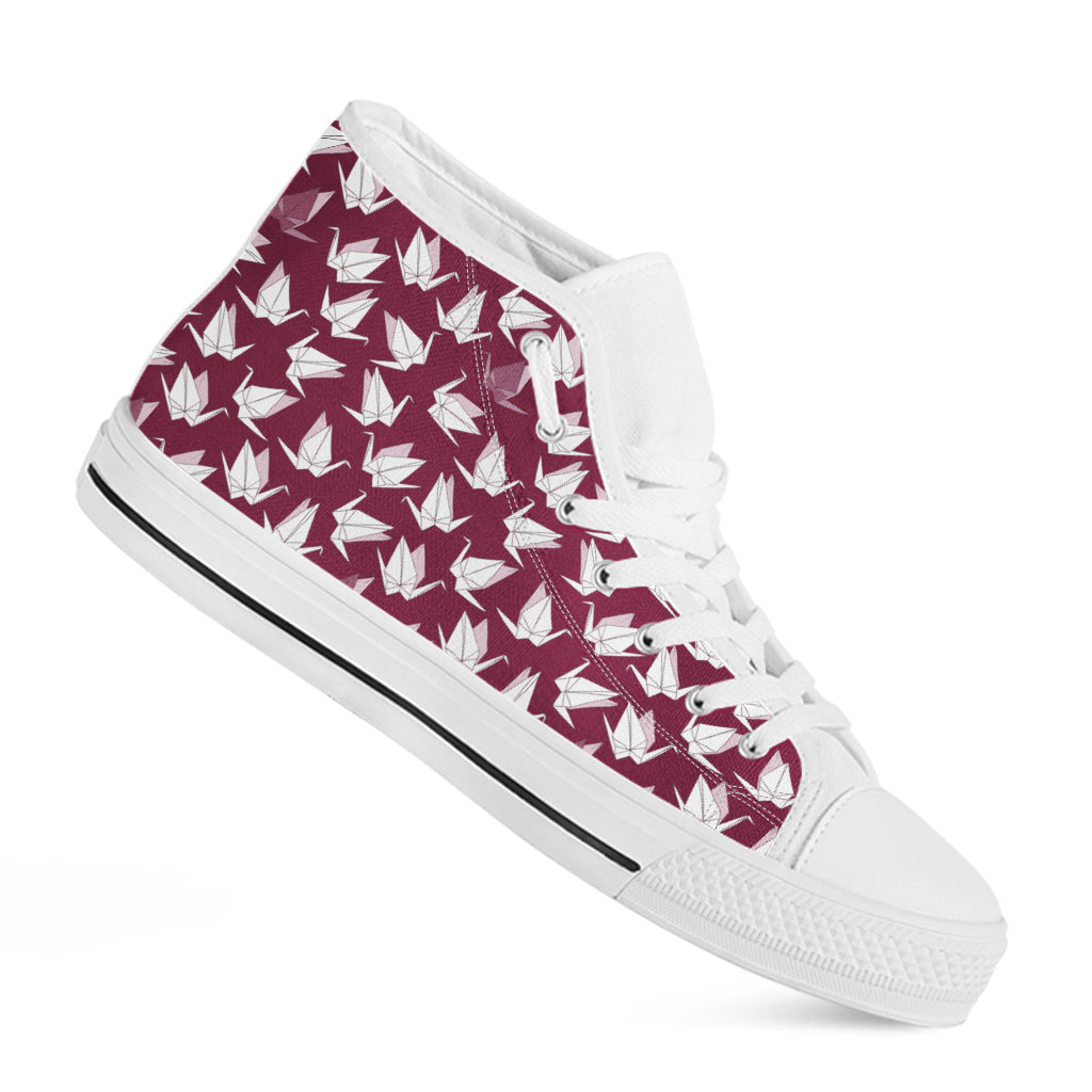 Japanese Origami Crane Pattern Print White High Top Shoes