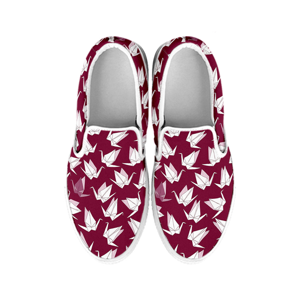 Japanese Origami Crane Pattern Print White Slip On Shoes