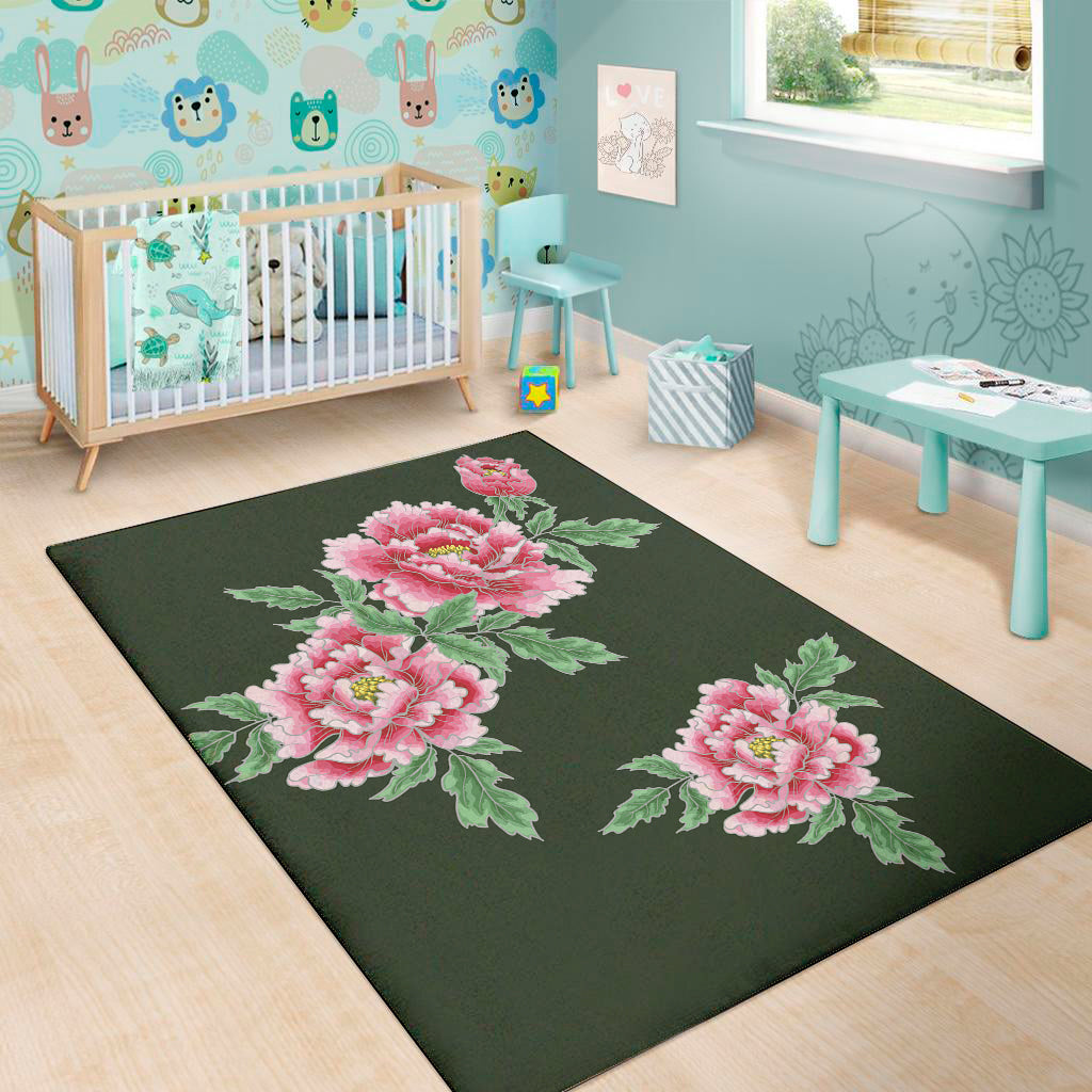 Japanese Peony Print Area Rug