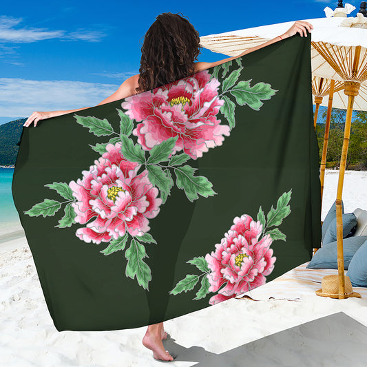 Japanese Peony Print Beach Sarong Wrap