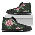 Japanese Peony Print Black High Top Sneakers