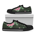 Japanese Peony Print Black Low Top Sneakers