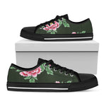 Japanese Peony Print Black Low Top Shoes 