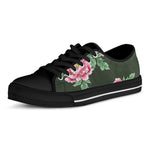 Japanese Peony Print Black Low Top Shoes 