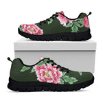 Japanese Peony Print Black Sneakers