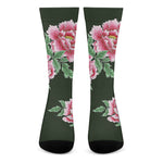 Japanese Peony Print Crew Socks