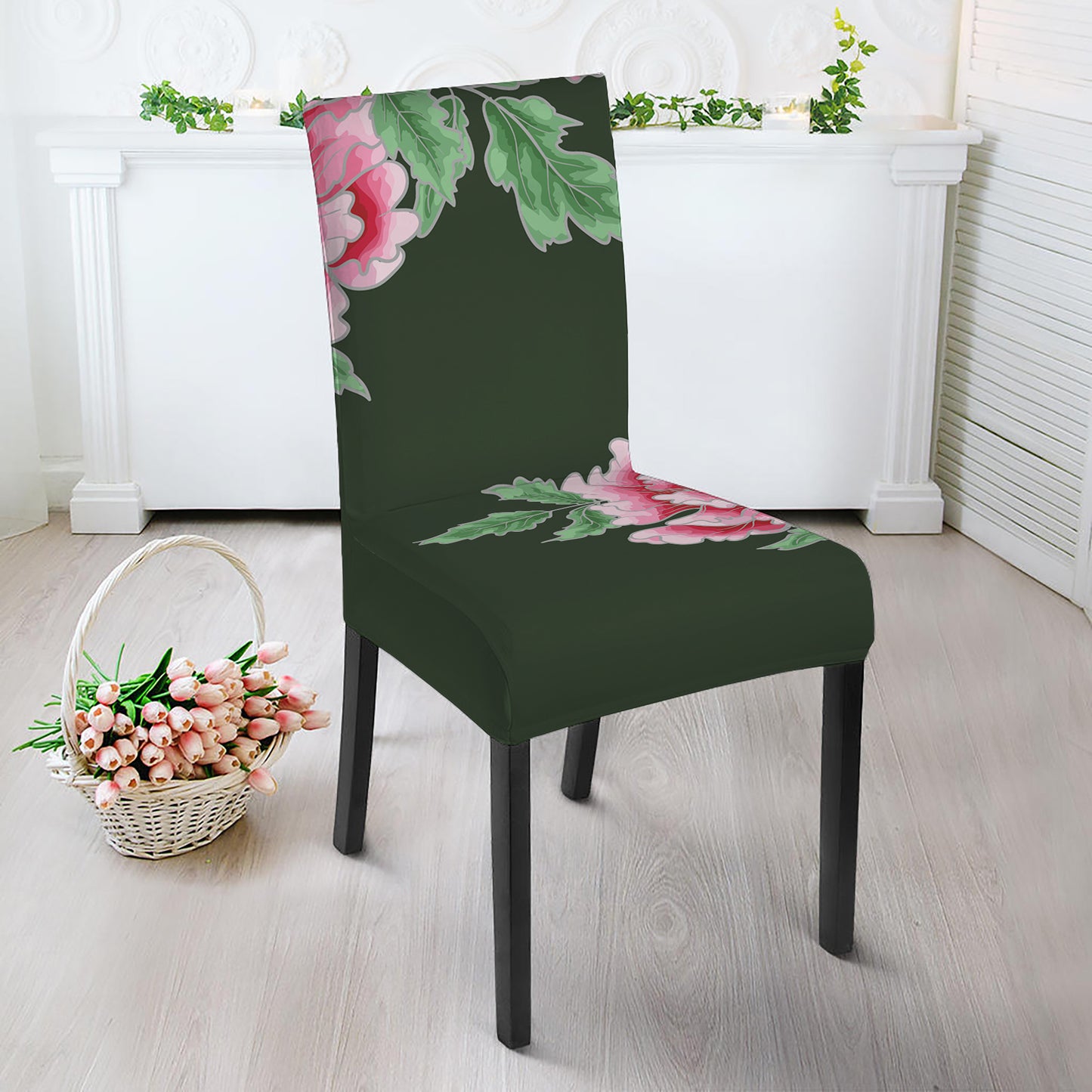 Japanese Peony Print Dining Chair Slipcover