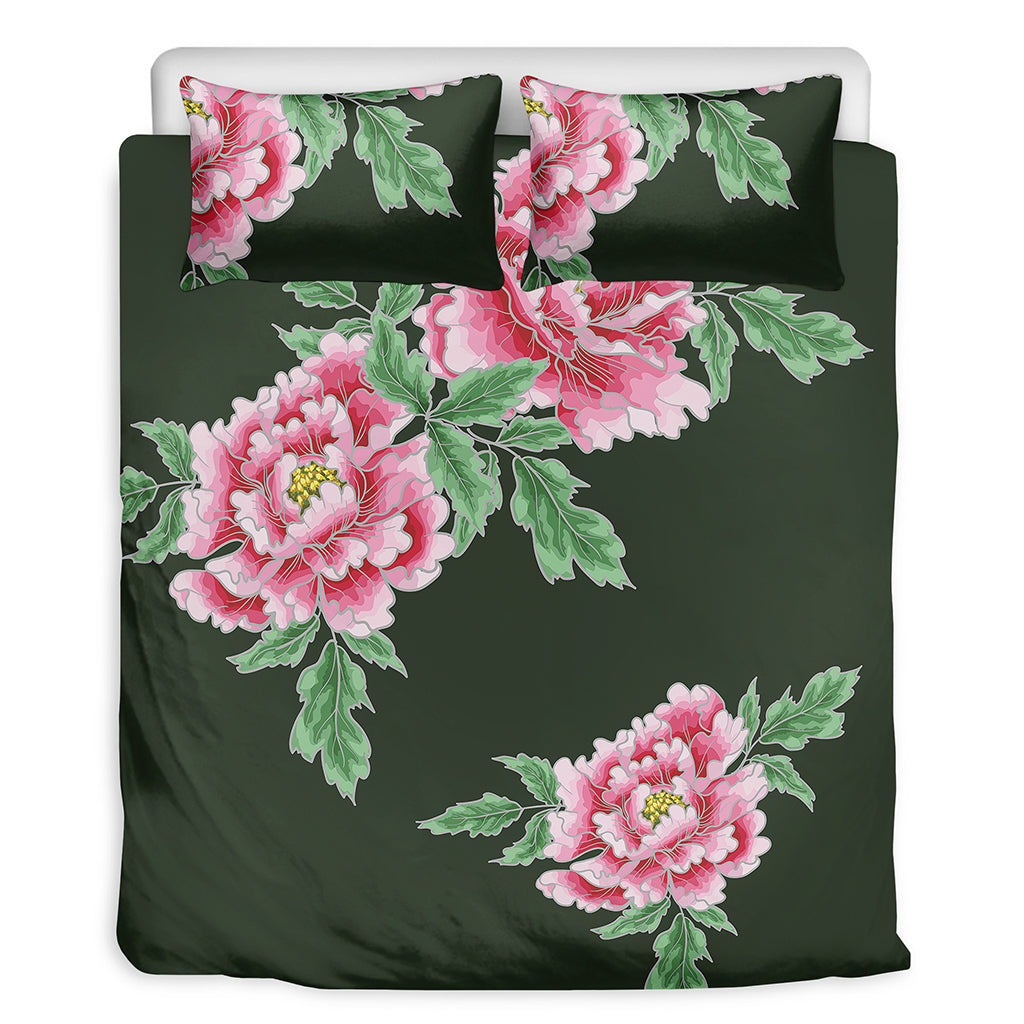 Japanese Peony Print Duvet Cover Bedding Set