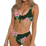 Japanese Peony Print Front Bow Tie Bikini