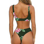 Japanese Peony Print Front Bow Tie Bikini