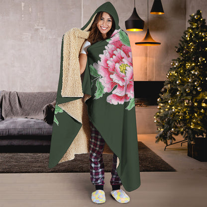 Japanese Peony Print Hooded Blanket
