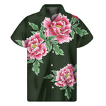 Japanese Peony Print Men's Short Sleeve Shirt