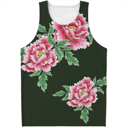 Japanese Peony Print Men's Tank Top