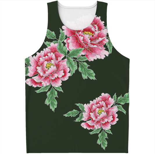 Japanese Peony Print Men's Tank Top