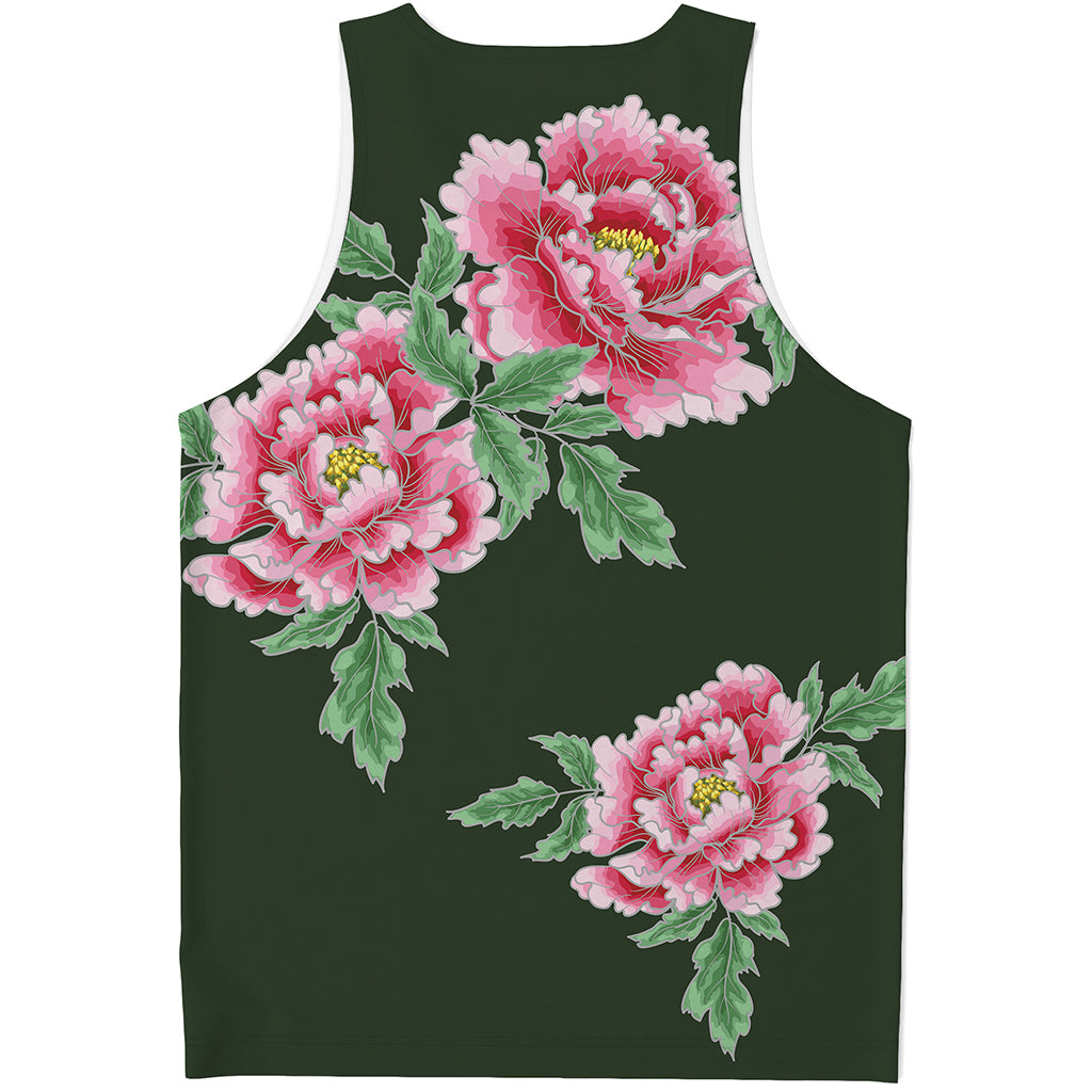 Japanese Peony Print Men's Tank Top