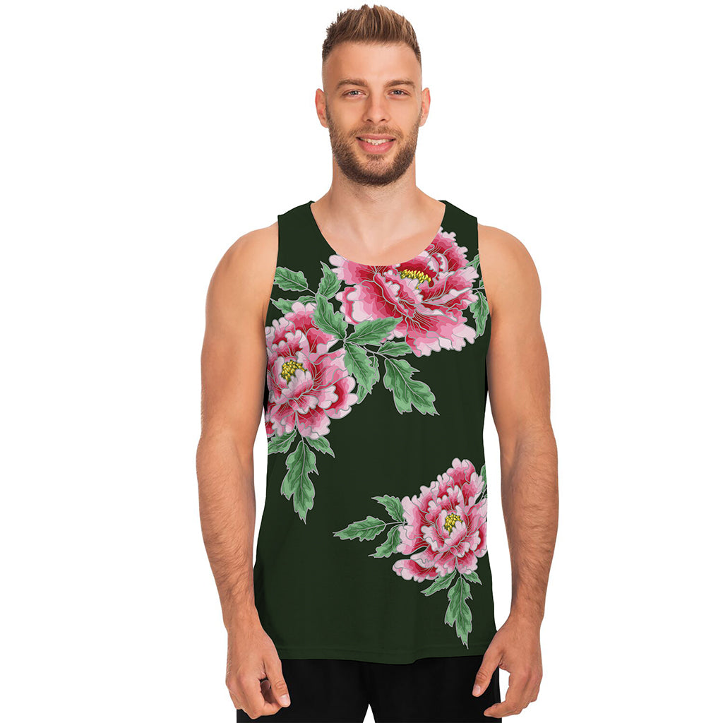 Japanese Peony Print Men's Tank Top