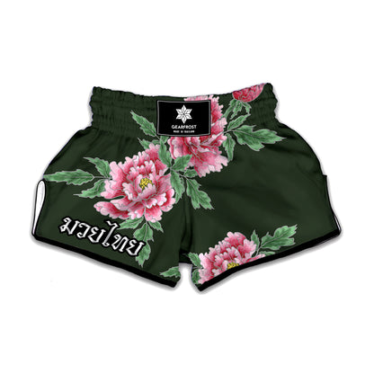 Japanese Peony Print Muay Thai Boxing Shorts