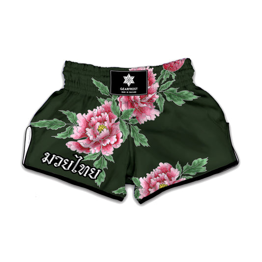 Japanese Peony Print Muay Thai Boxing Shorts