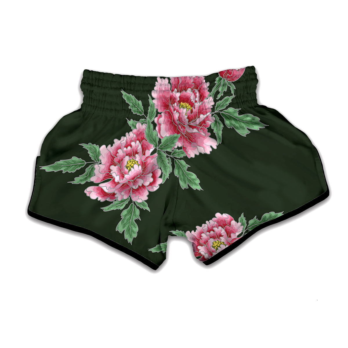 Japanese Peony Print Muay Thai Boxing Shorts
