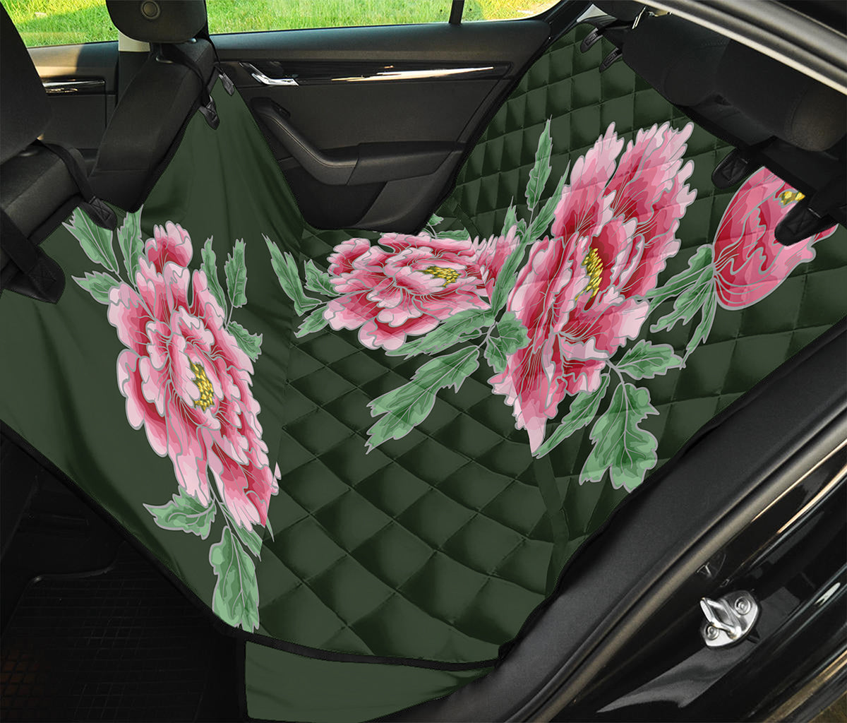 Japanese Peony Print Pet Car Back Seat Cover